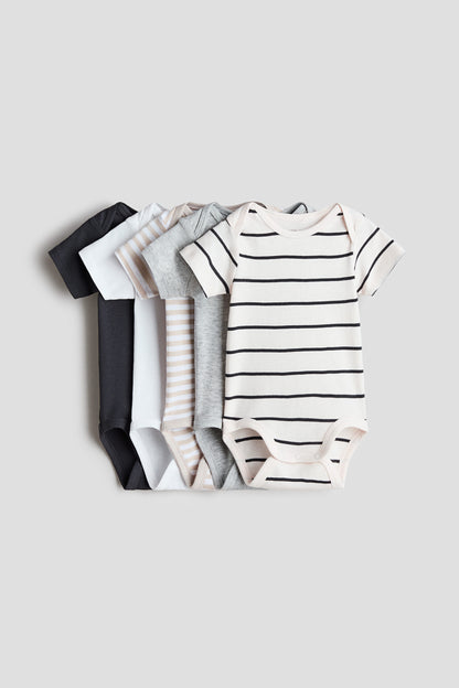 5-pack cotton bodysuits - Grey Striped / 12-18 Months