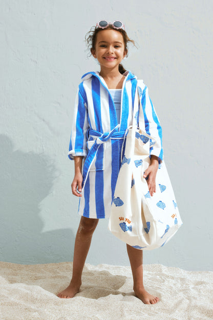 Cotton terry dressing gown - Blue Striped / 8-10 Years