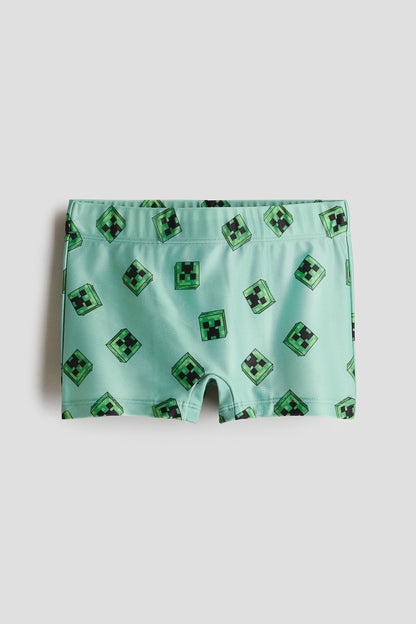 Printed swimming trunks - Green Minecraft / 8-10 Years