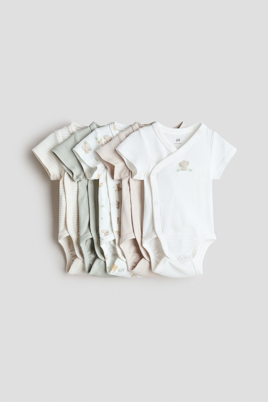 5-pack cotton bodysuits - Light Beige Animals / 0-1 Months