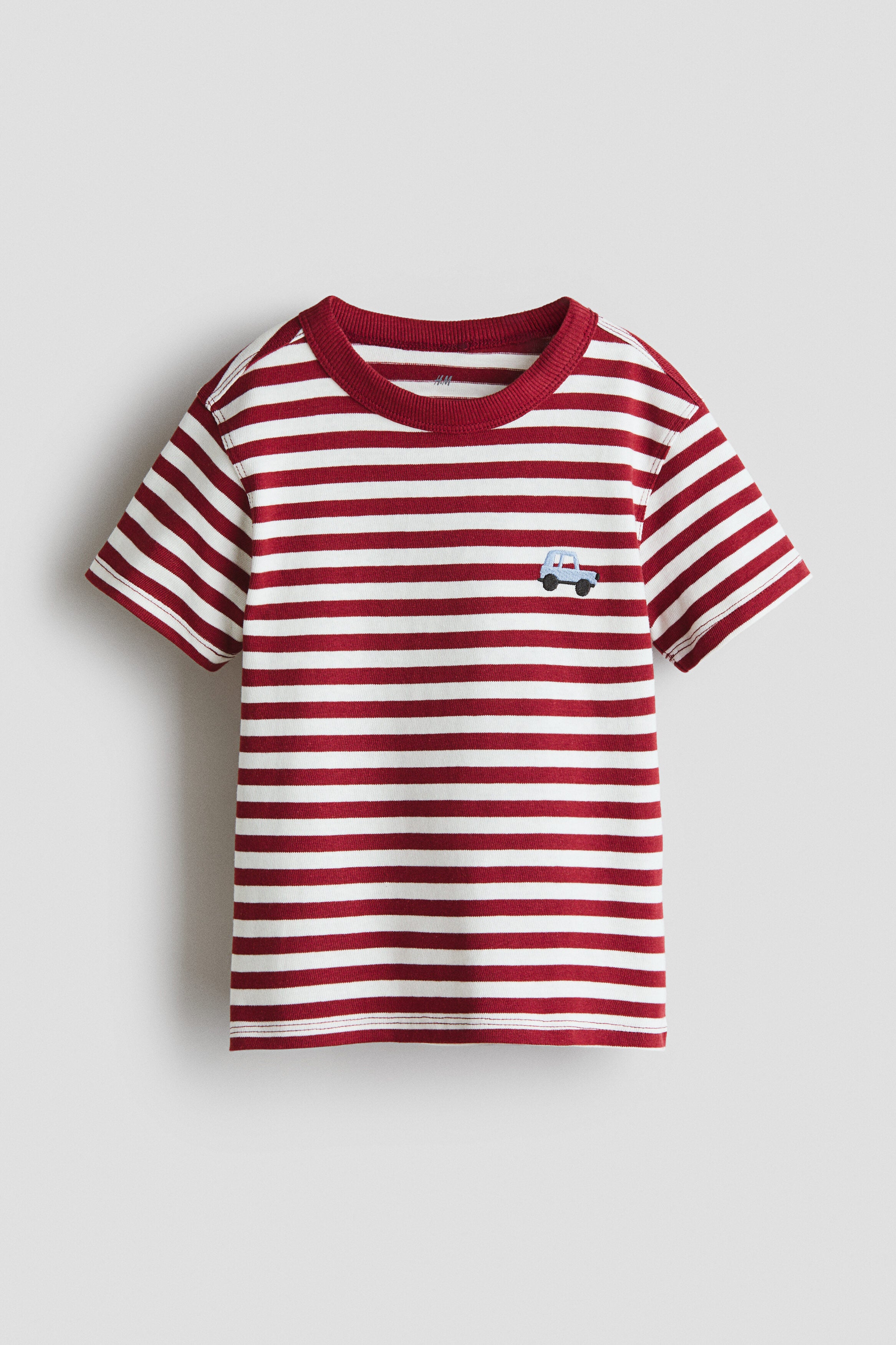 Embroidery-detail T-shirt - Dark Red Striped / 1.5-2 Years