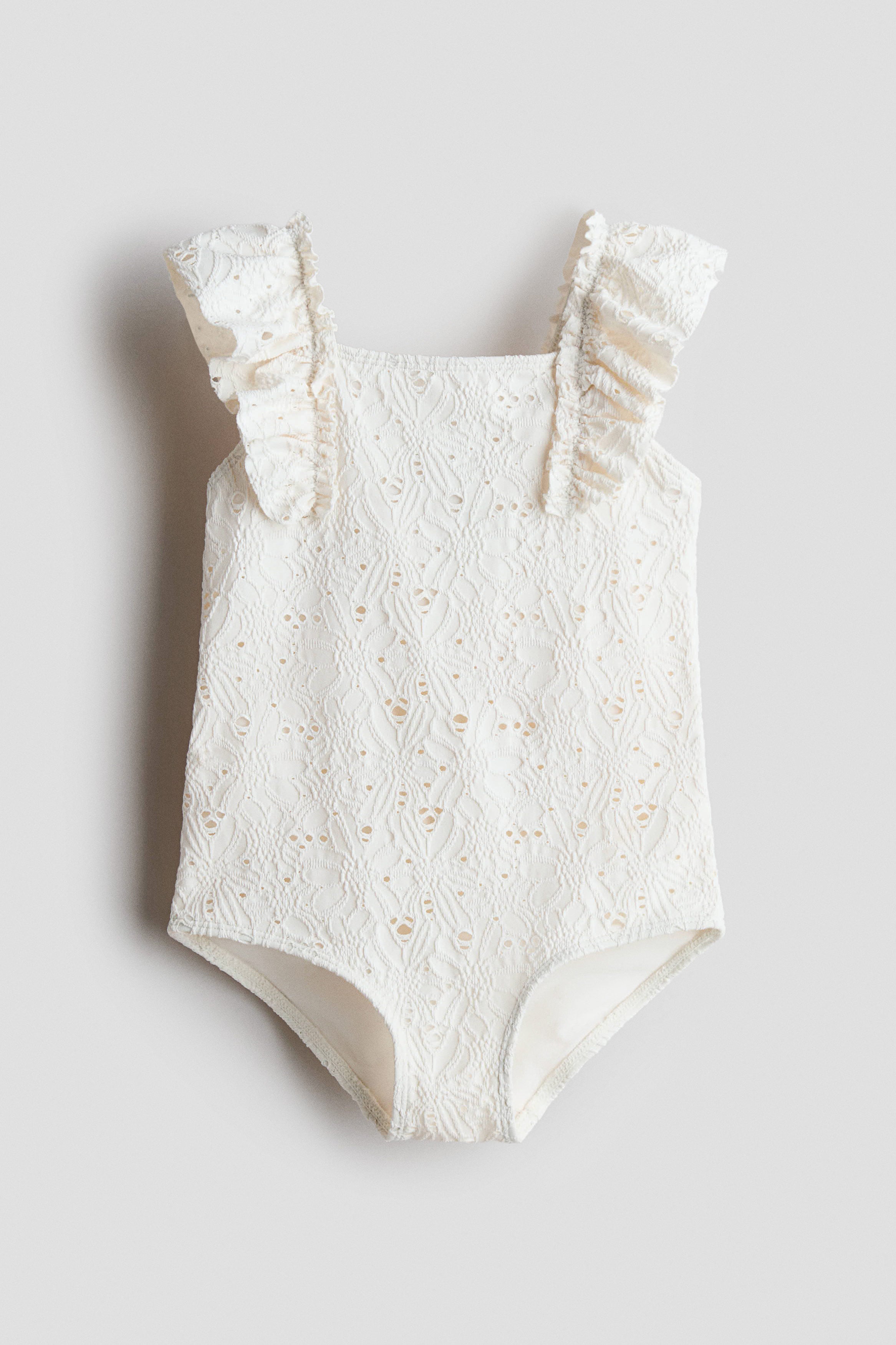 Frill-trimmed swimsuit - Cream / 8-10 Years