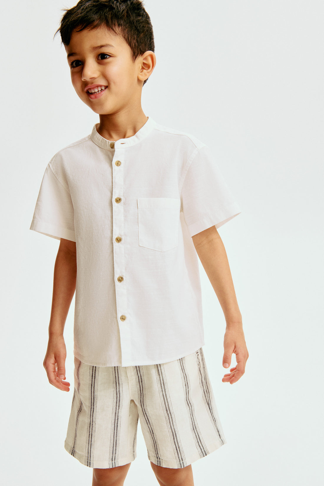 Linen-blend drawstring shorts - Cream Striped / 1.5-2 Years