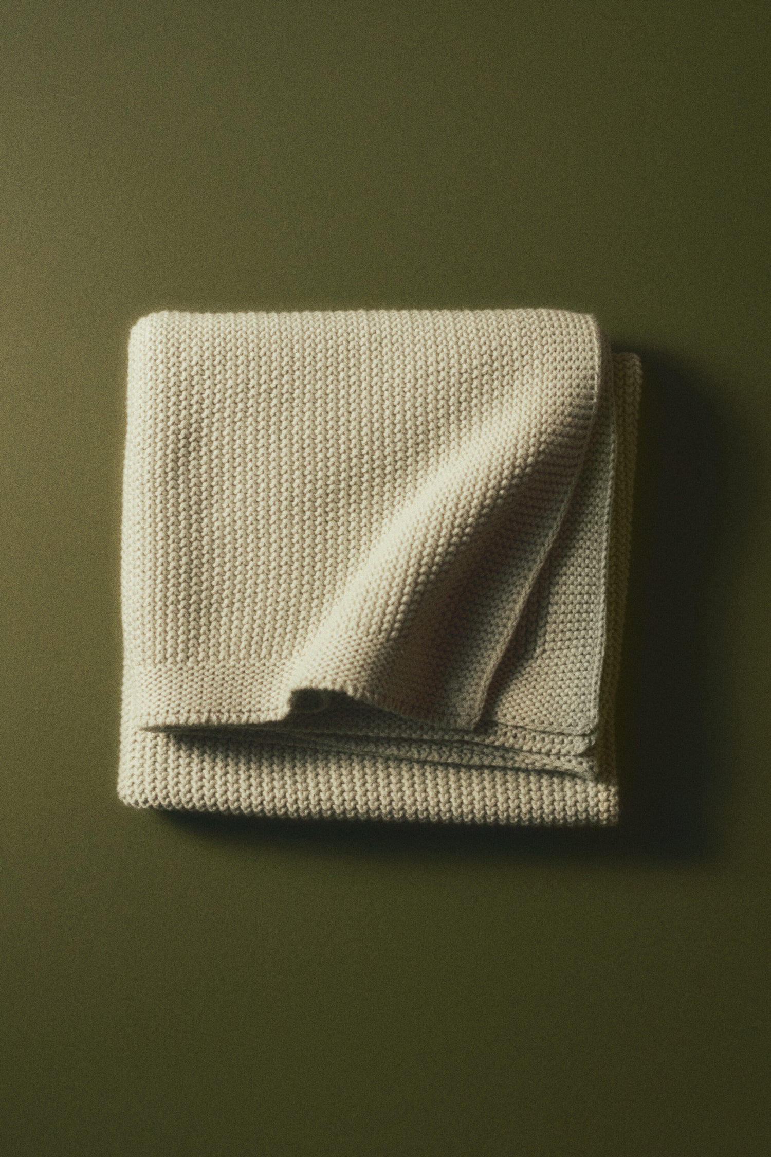 Moss-stitched cotton blanket - Light Khaki Green