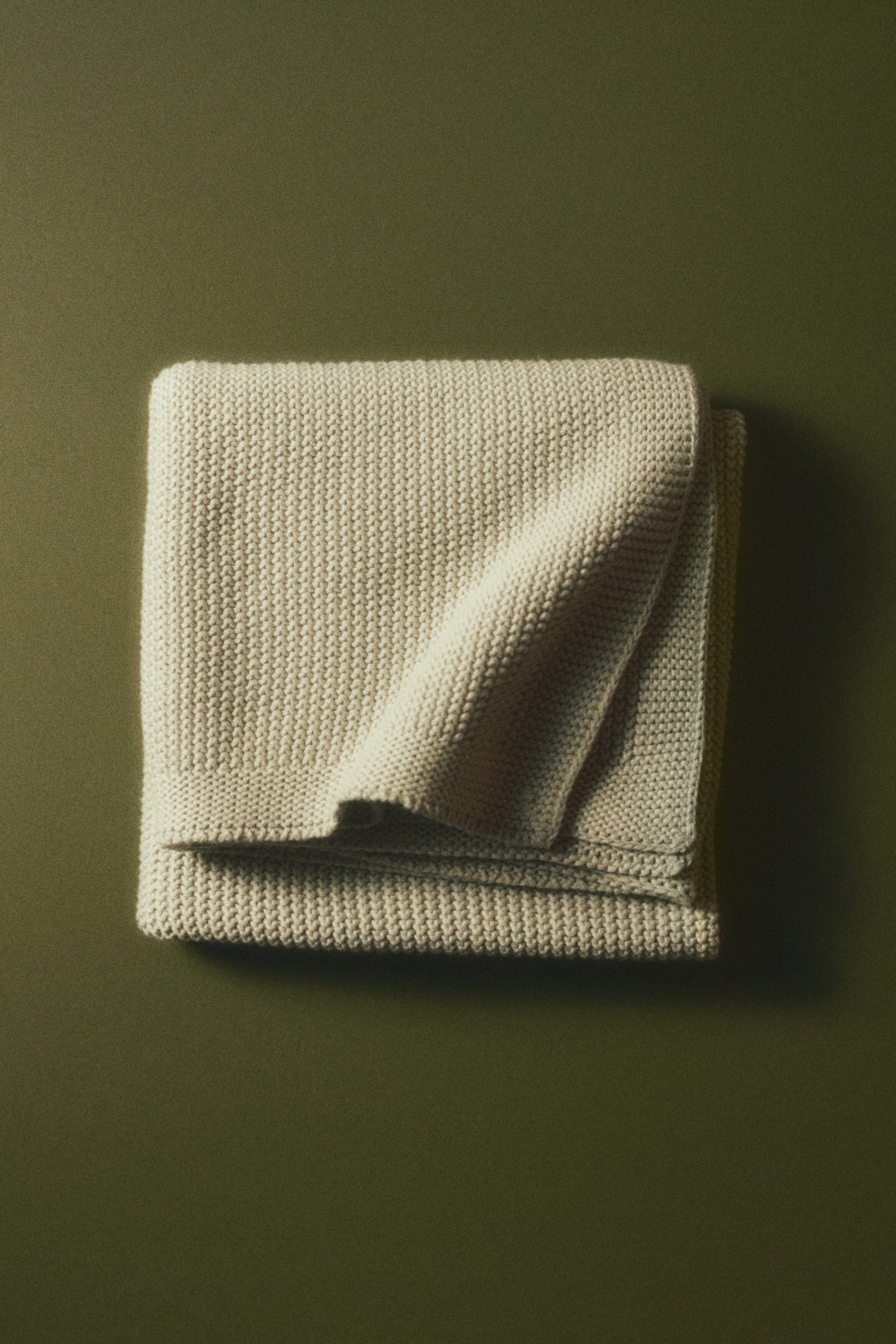 Moss-stitched cotton blanket - Light Khaki Green