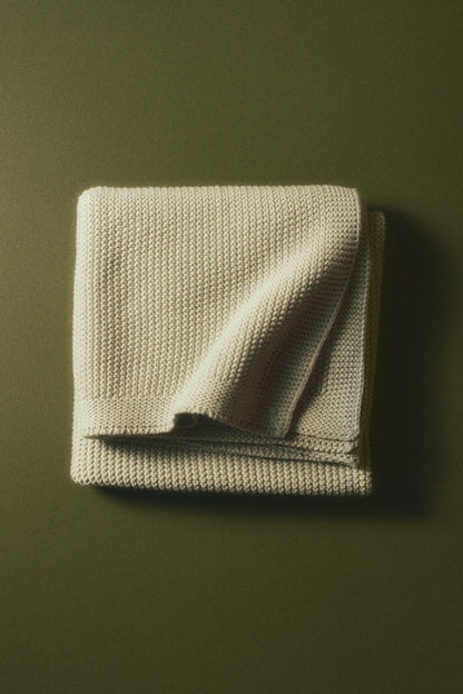 Moss-stitched cotton blanket - Light Khaki Green