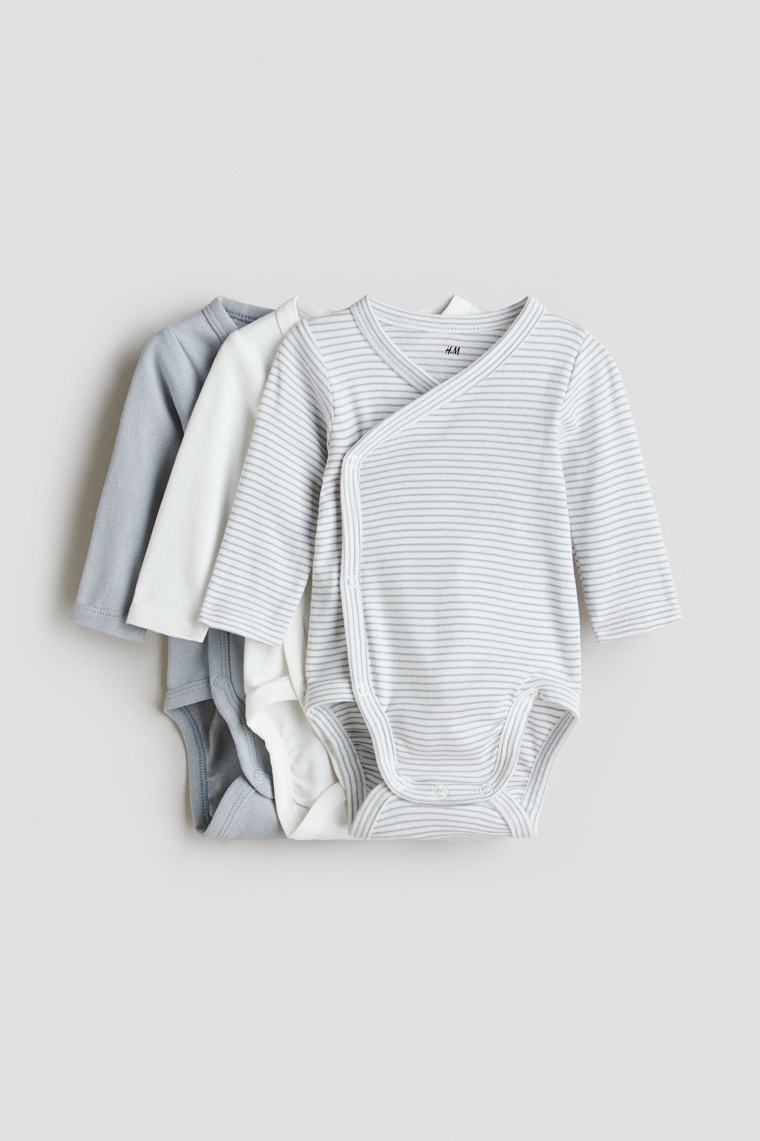 3-pack long-sleeved bodysuits - Light Dusty Blue Striped / 1-2 Months
