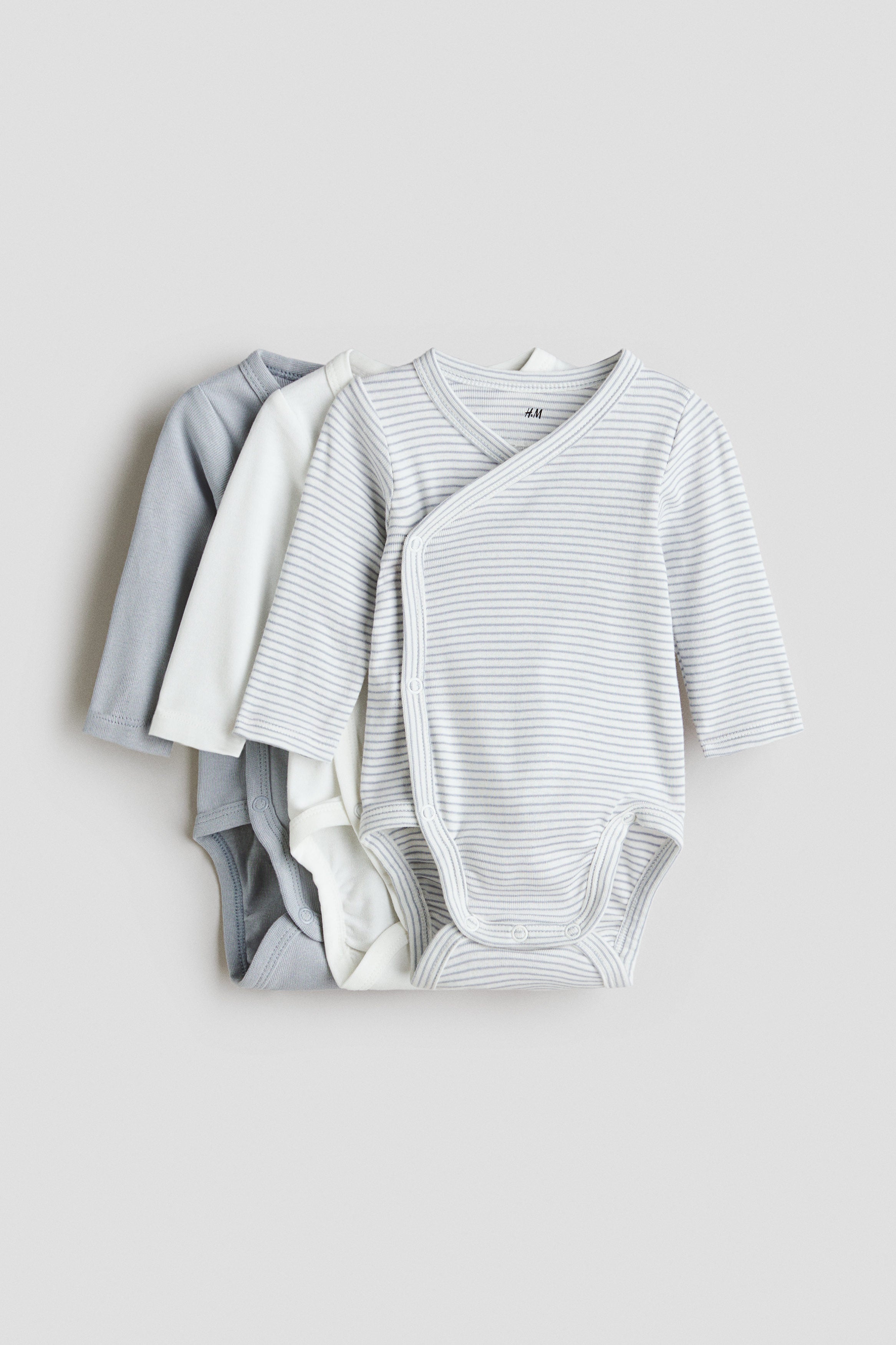 3-pack long-sleeved bodysuits - Light Dusty Blue Striped / 1-2 Months