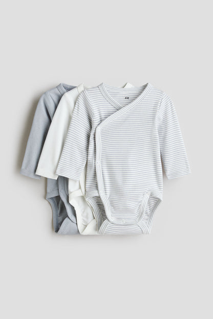 3-pack long-sleeved bodysuits - Light Dusty Blue Striped / 1-2 Months