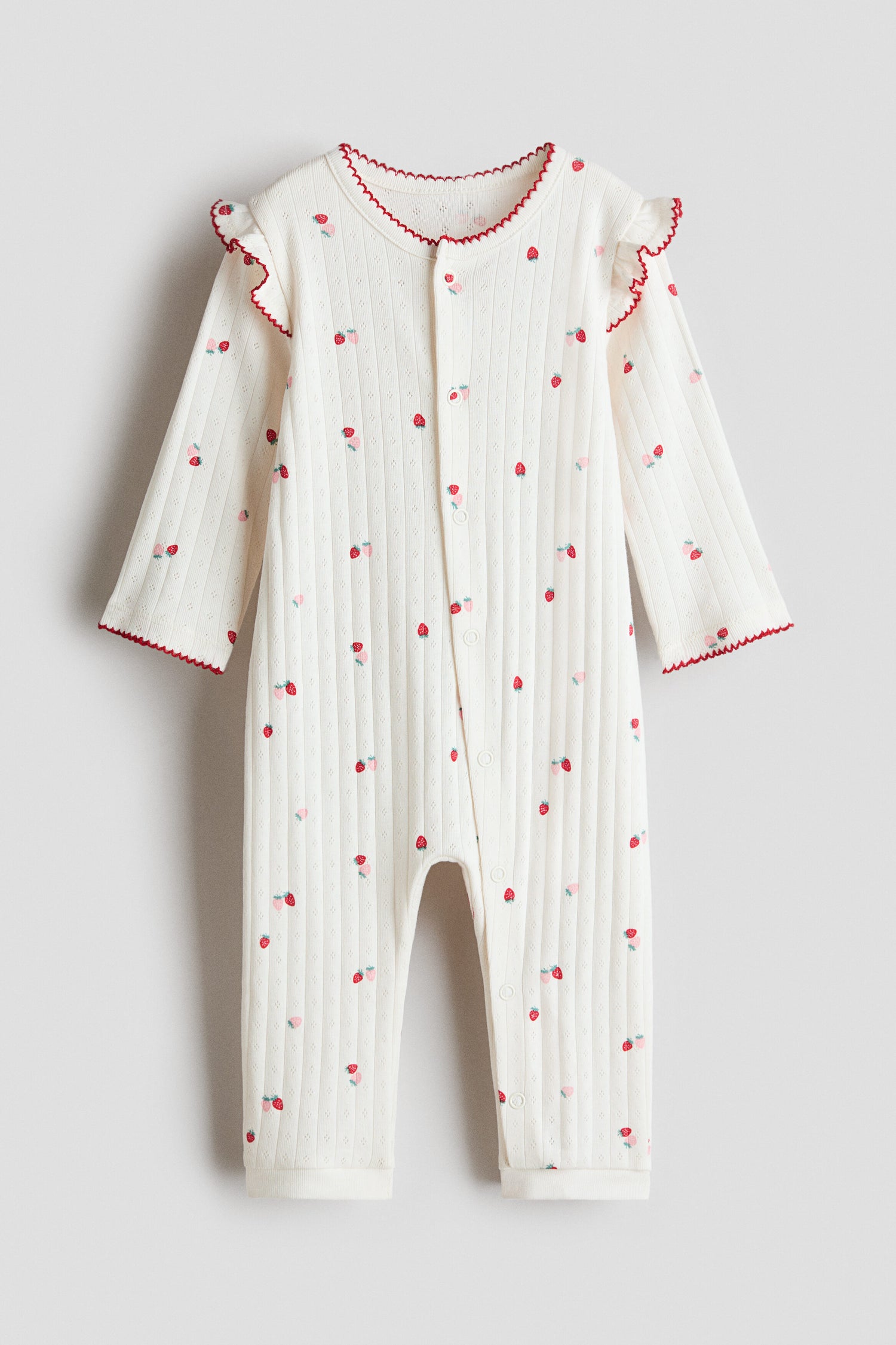 Cotton pointelle sleepsuit - Cream Stawberries / 1.5-2 Years