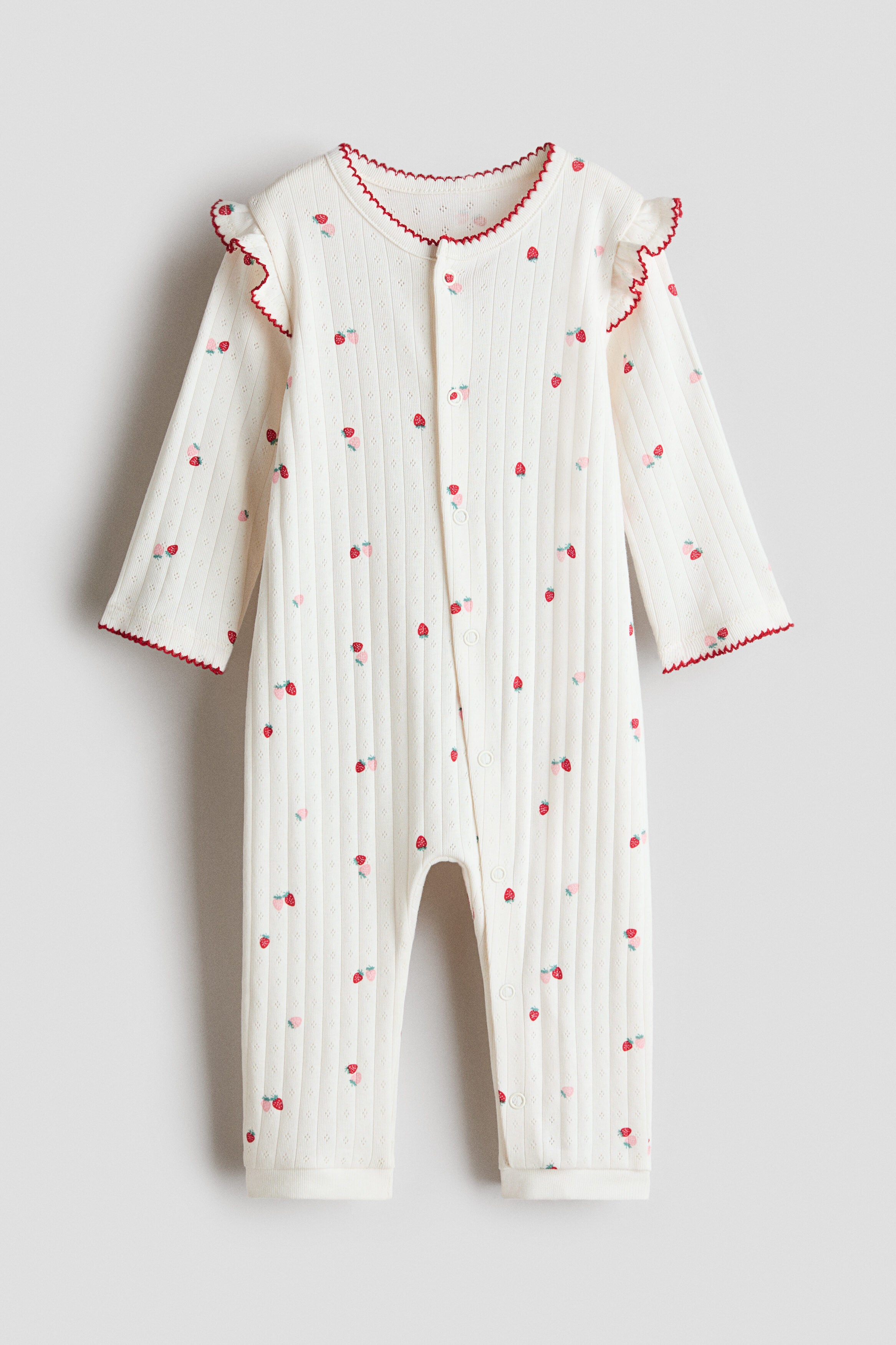 Cotton pointelle sleepsuit - Cream Stawberries / 1.5-2 Years