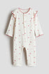Cotton pointelle sleepsuit - Cream Stawberries / 1.5-2 Years