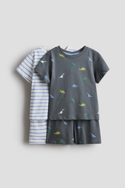 2-pack printed cotton pyjamas - Grey Dinosaurs / 4-6 Years