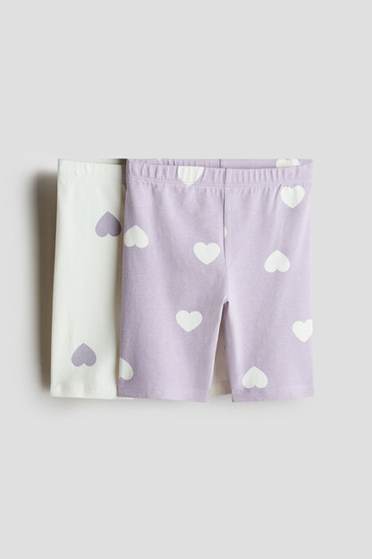 2-pack cotton cycling shorts - White Lilac Hearts / 1.5-2 Years