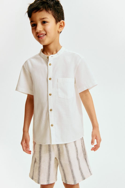 Linen-blend grandad shirt