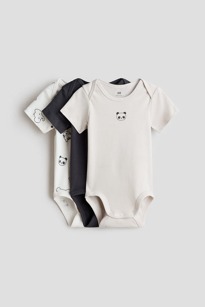 3-pack cotton envelope-neck bodysuits - Light Beige Pandas / 12-18 Months
