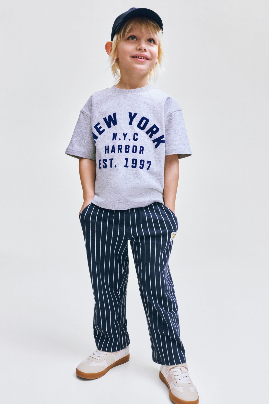 Terry drawstring trousers - Blue Striped / 9-10 Years