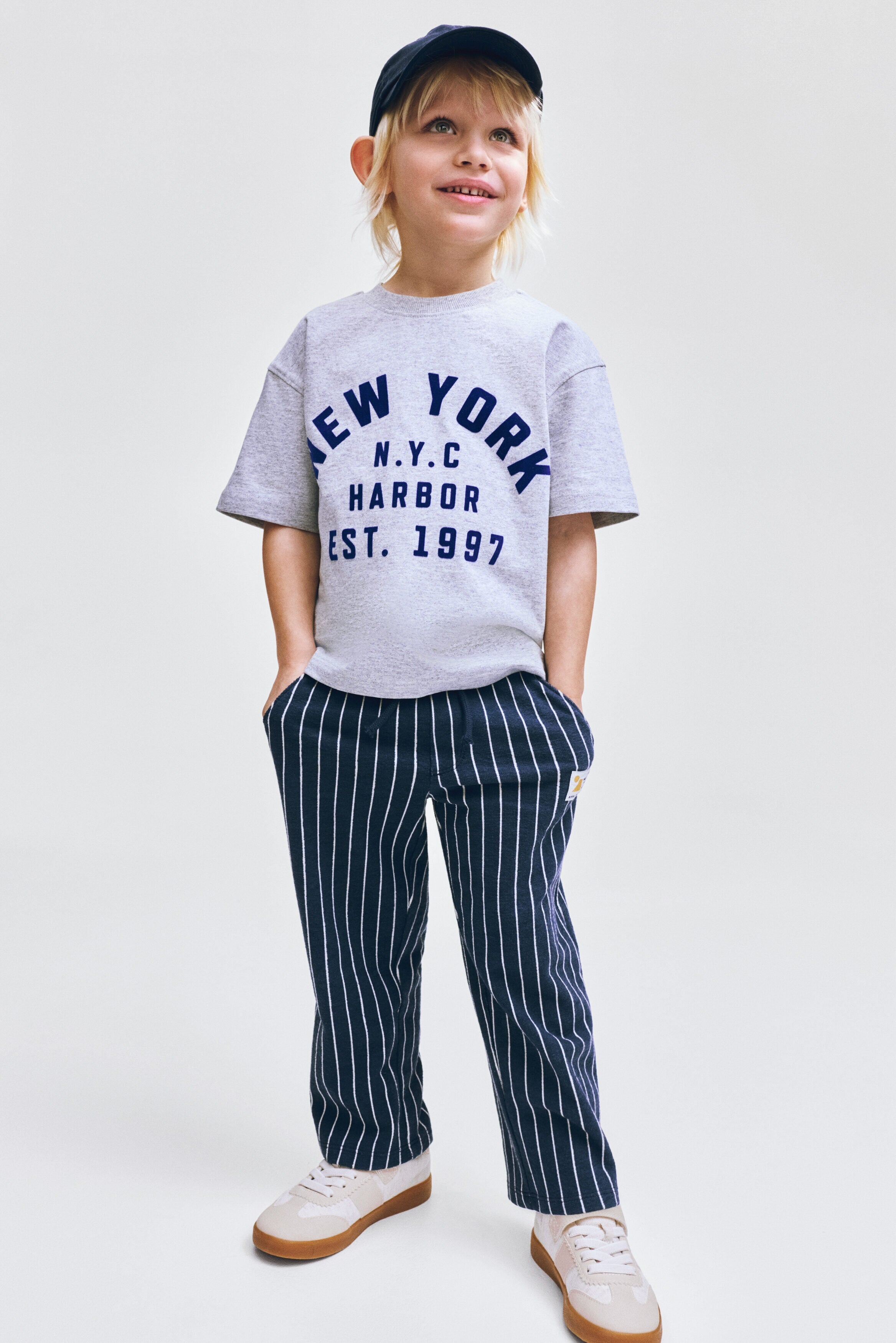 Terry drawstring trousers - Blue Striped / 9-10 Years