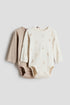 2-pack long-sleeved bodysuits - Beige Giraffes / 1.5-2 Years