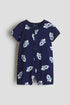 Short cotton sleepsuit - Dark Blue Spaceships / 12-18 Months
