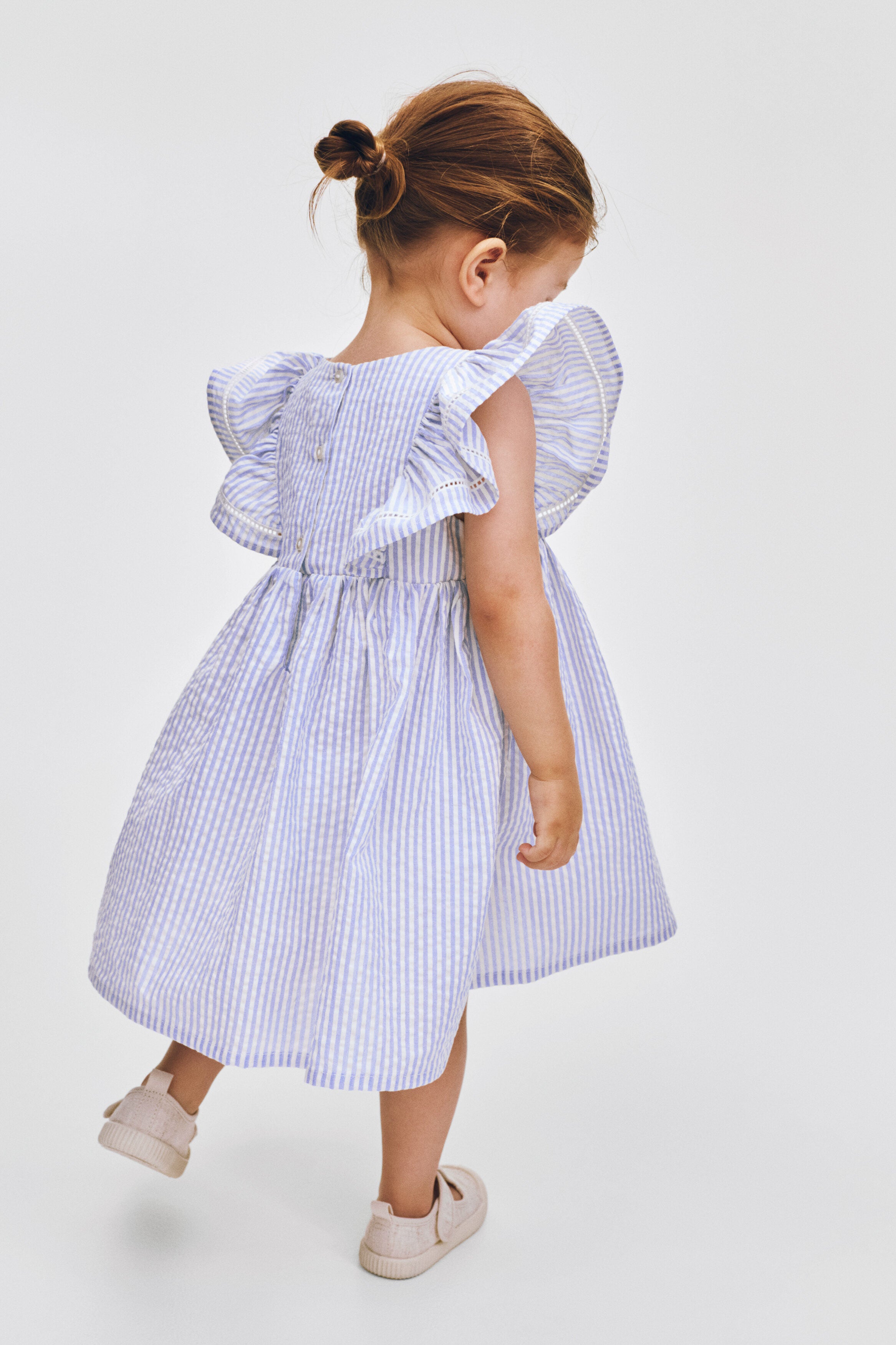 Flounce-trimmed cotton dress