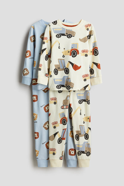 2-pack printed cotton pyjamas - Light Yellow Vehicles / 8-10 Years