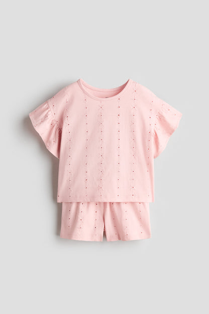 2-piece broderie anglaise set - Light Pink / 9-10 Years