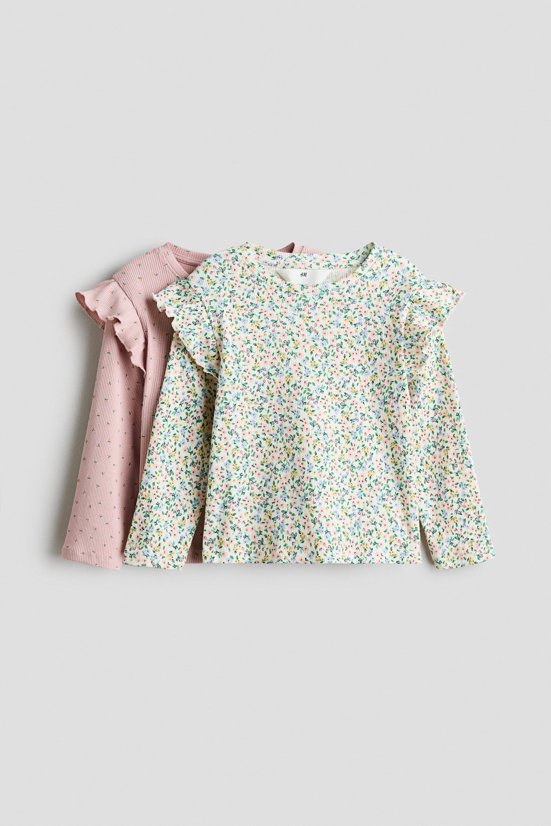2-pack flounce-trimmed tops - Light Dusty Pink Floral / 8-10 Years