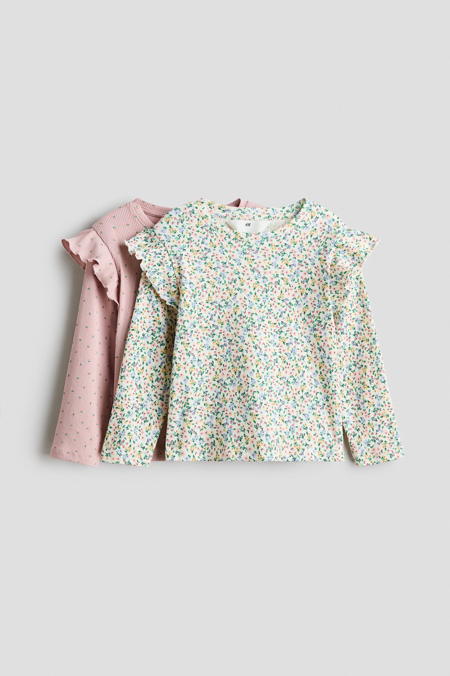2-pack flounce-trimmed tops - Light Dusty Pink Floral / 8-10 Years