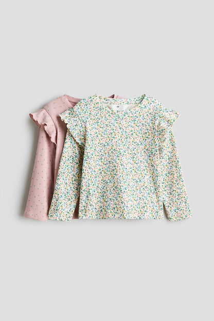 2-pack flounce-trimmed tops - Light Dusty Pink Floral / 8-10 Years