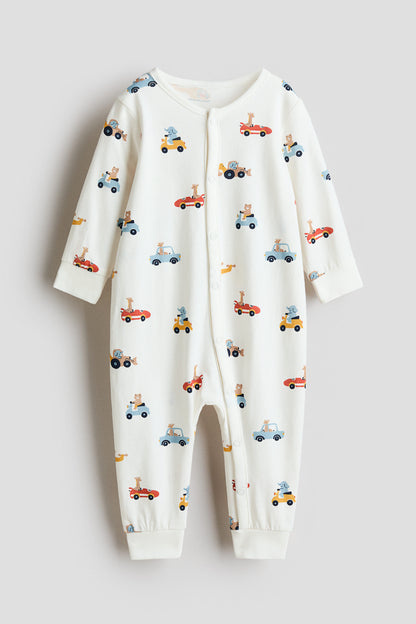 Patterned sleepsuit - White Vehicles 0 / 1-2 Months