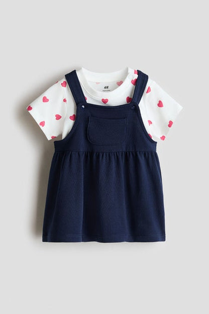 2-piece dungaree dress and top set