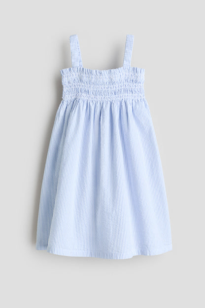 Smocked strappy dress - White Blue Striped / 9-10 Years