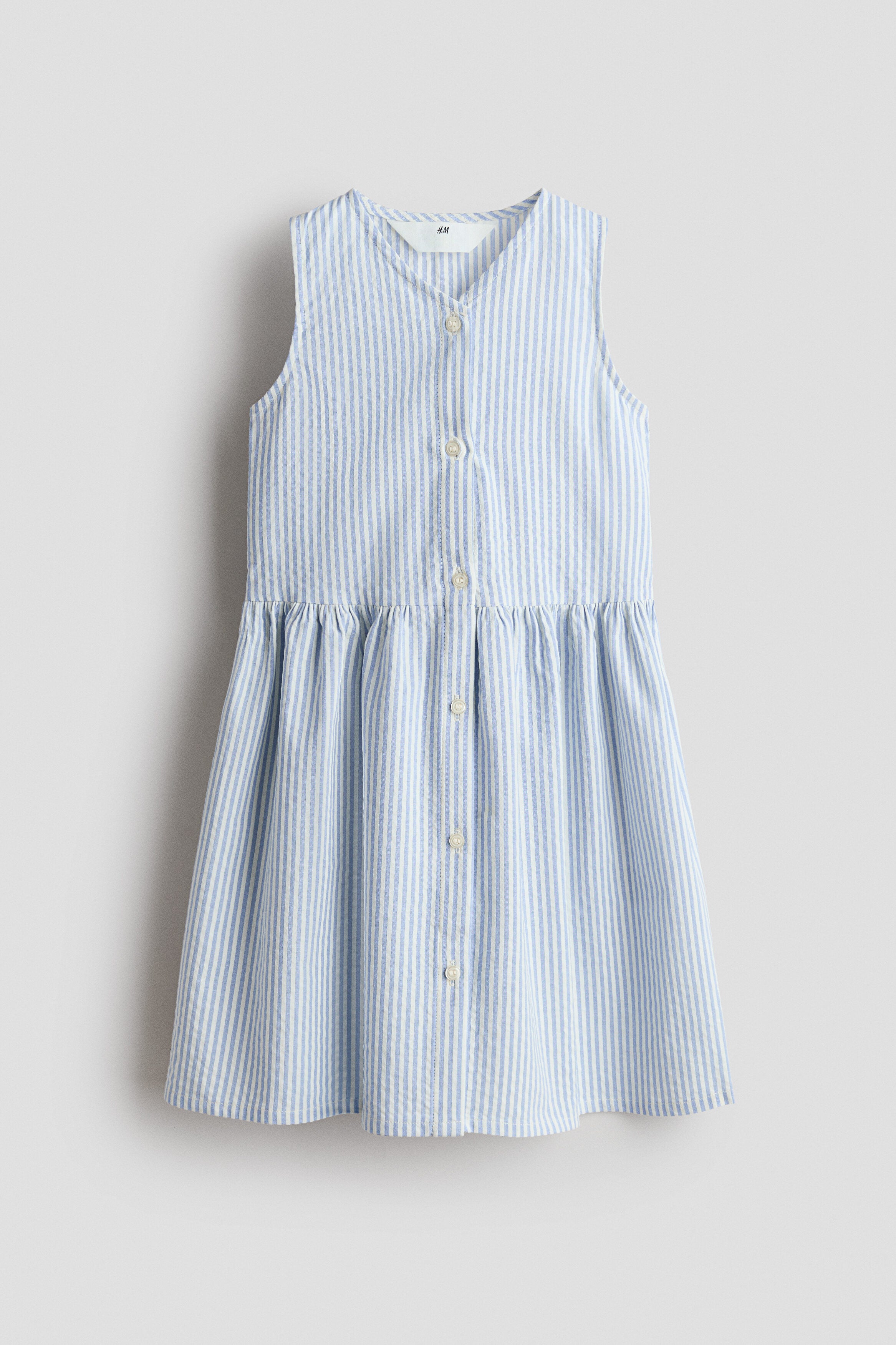 Sleeveless seersucker dress - White Blue Striped / 1.5-2 Years