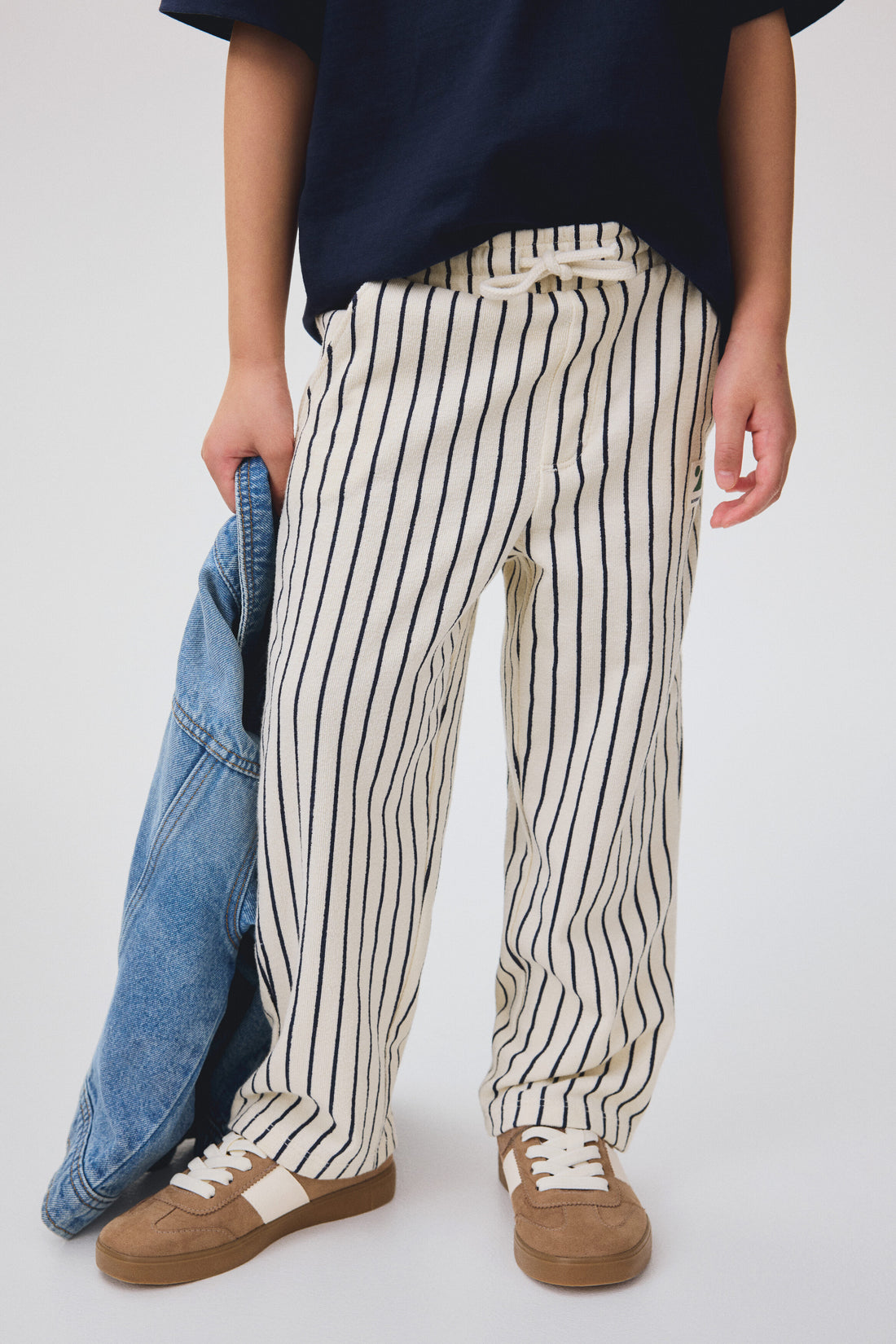 Terry drawstring trousers - Light Beige Striped / 3-4 Years