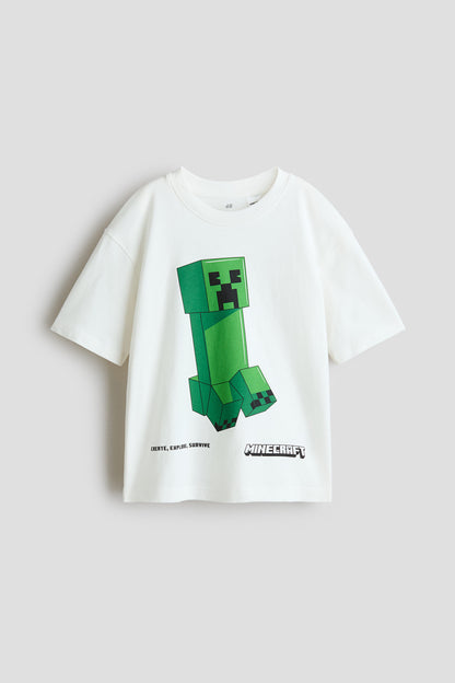 Oversized printed T-shirt - White Minecraft / 8-10 Years