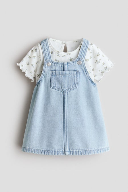 2-piece dungaree dress and top set