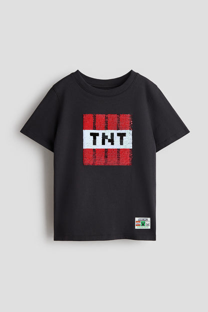 Reversible sequin T-shirt - Dark Grey Minecraft / 8-10 Years