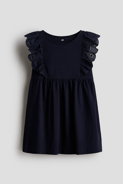 Flounce-trimmed cotton dress - Blue / 8-10 Years