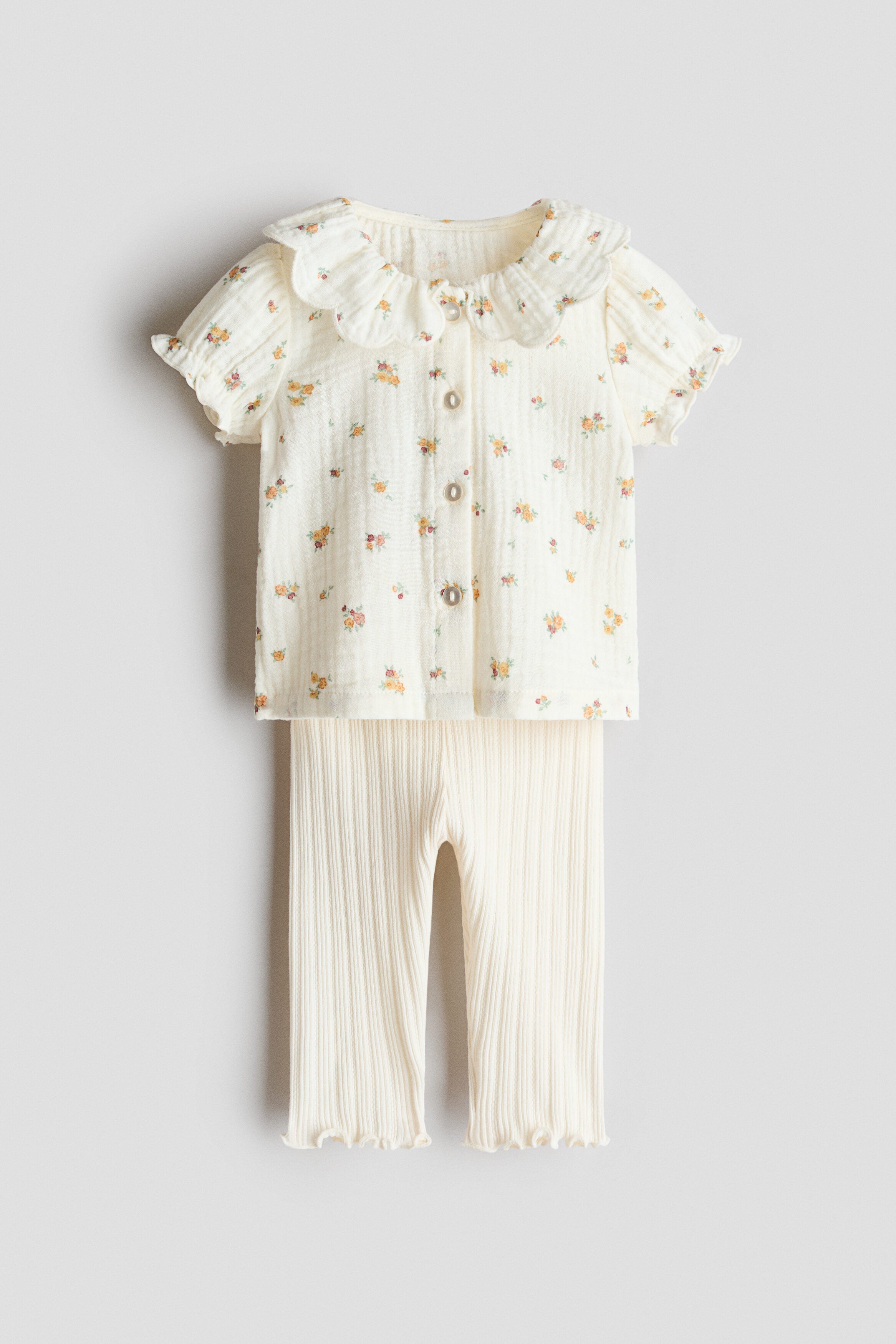 2-piece blouse and leggings set - Cream Floral 0 / 4-6 Months