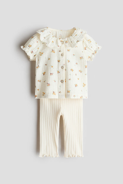 2-piece blouse and leggings set - Cream Floral 0 / 4-6 Months