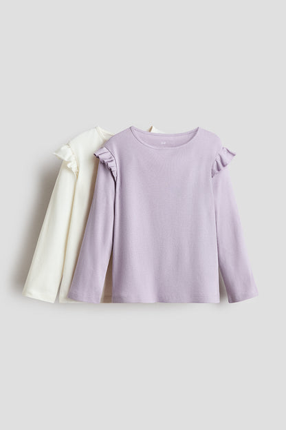 2-pack frill-trimmed jersey tops - Purple White / 1.5-2 Years