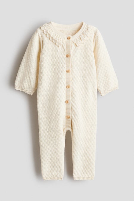 Textured-knit cotton romper suit