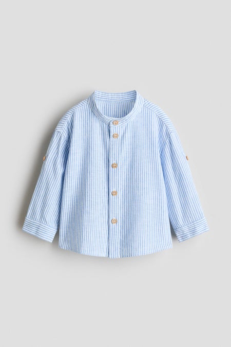 Linen-blend grandad shirt
