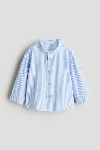 Linen-blend grandad shirt