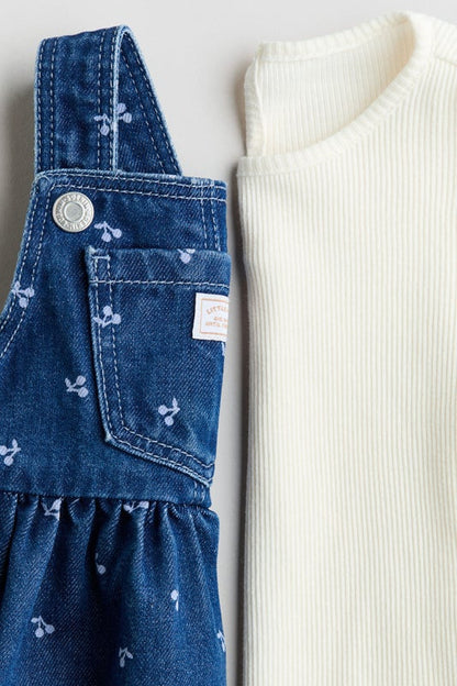 2-piece dungaree dress and top set