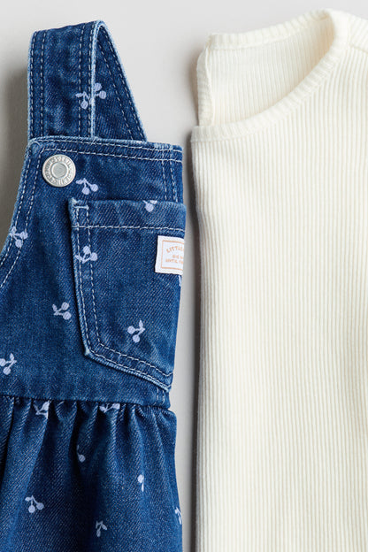 2-piece dungaree dress and top set