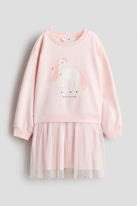 Tulle-skirt sweatshirt dress