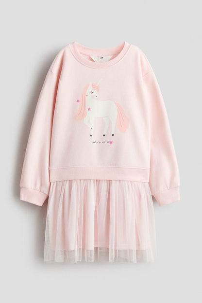 Tulle-skirt sweatshirt dress
