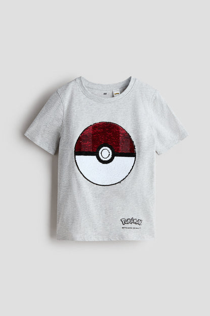 Reversible sequin T-shirt - Light Grey Marl Pokemon 0 / 8-10 Years